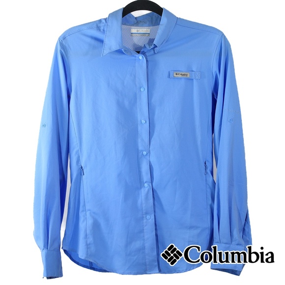 Columbia Tops - Columbia PFG Fishing Gear Button Down Shirt Light Blue EUC Size Small